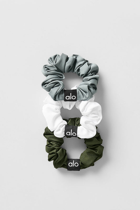 Fresh Mini Scrunchie (3 — Pack) — Green Olive/Lunar Grey/White