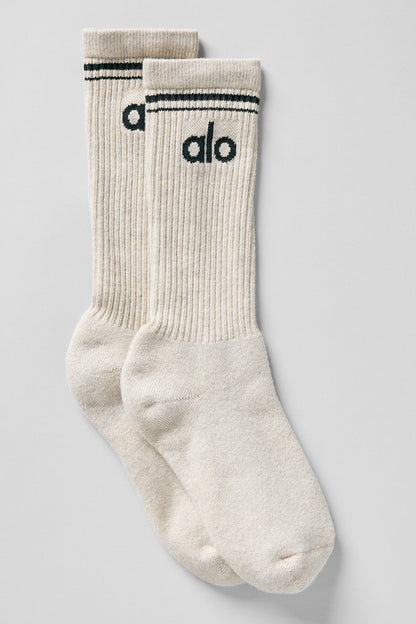 Unisex Throwback Sock — Oatmeal Heather/Charcoal Green