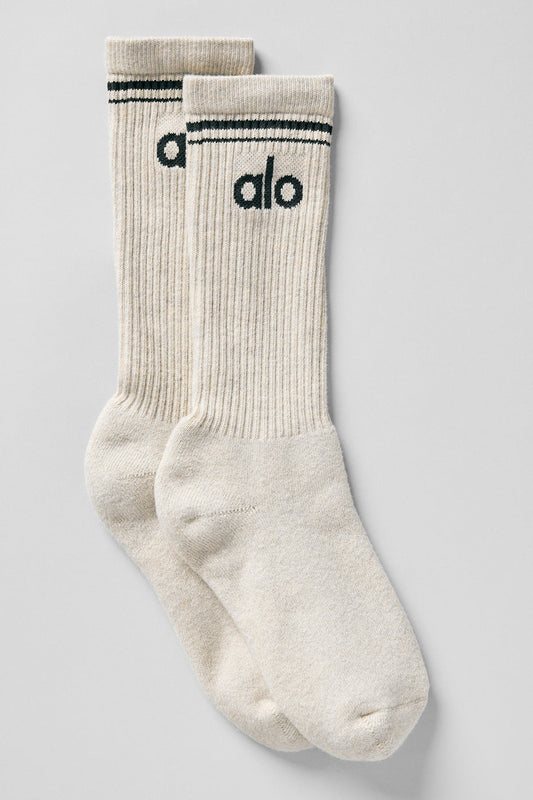 Unisex Throwback Sock — Oatmeal Heather/Charcoal Green