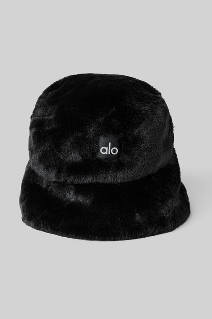Faux Fur Bucket Hat — Black