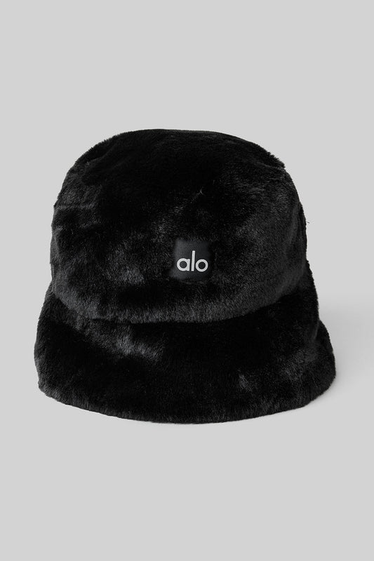 Faux Fur Bucket Hat — Black