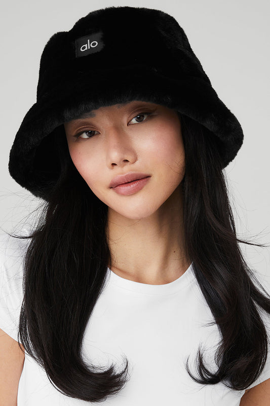 Faux Fur Bucket Hat — Black