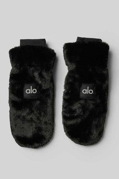 Faux Fur Mittens — Black