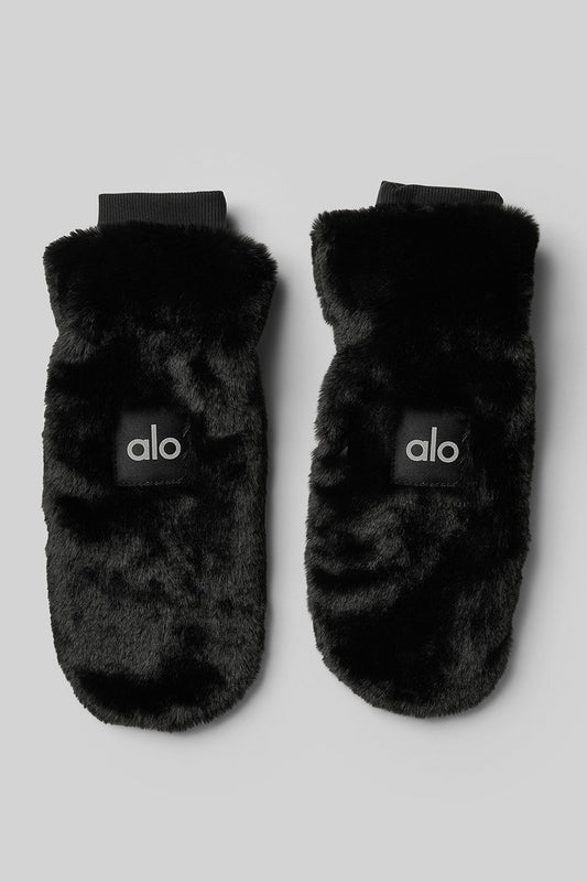 Faux Fur Mittens — Black