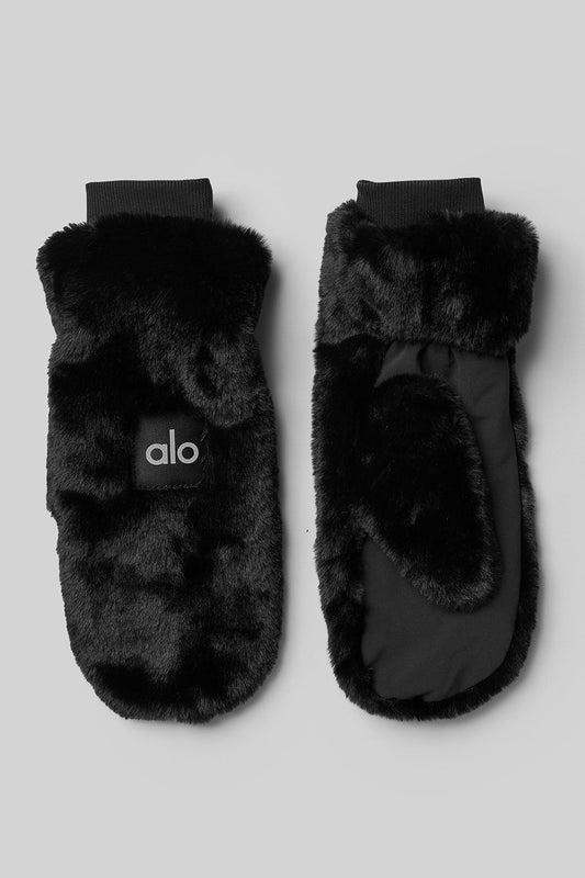 Faux Fur Mittens — Black