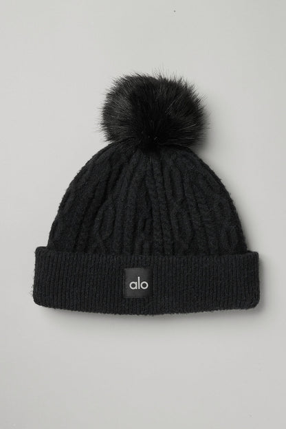 Cable Knit Beanie — Black