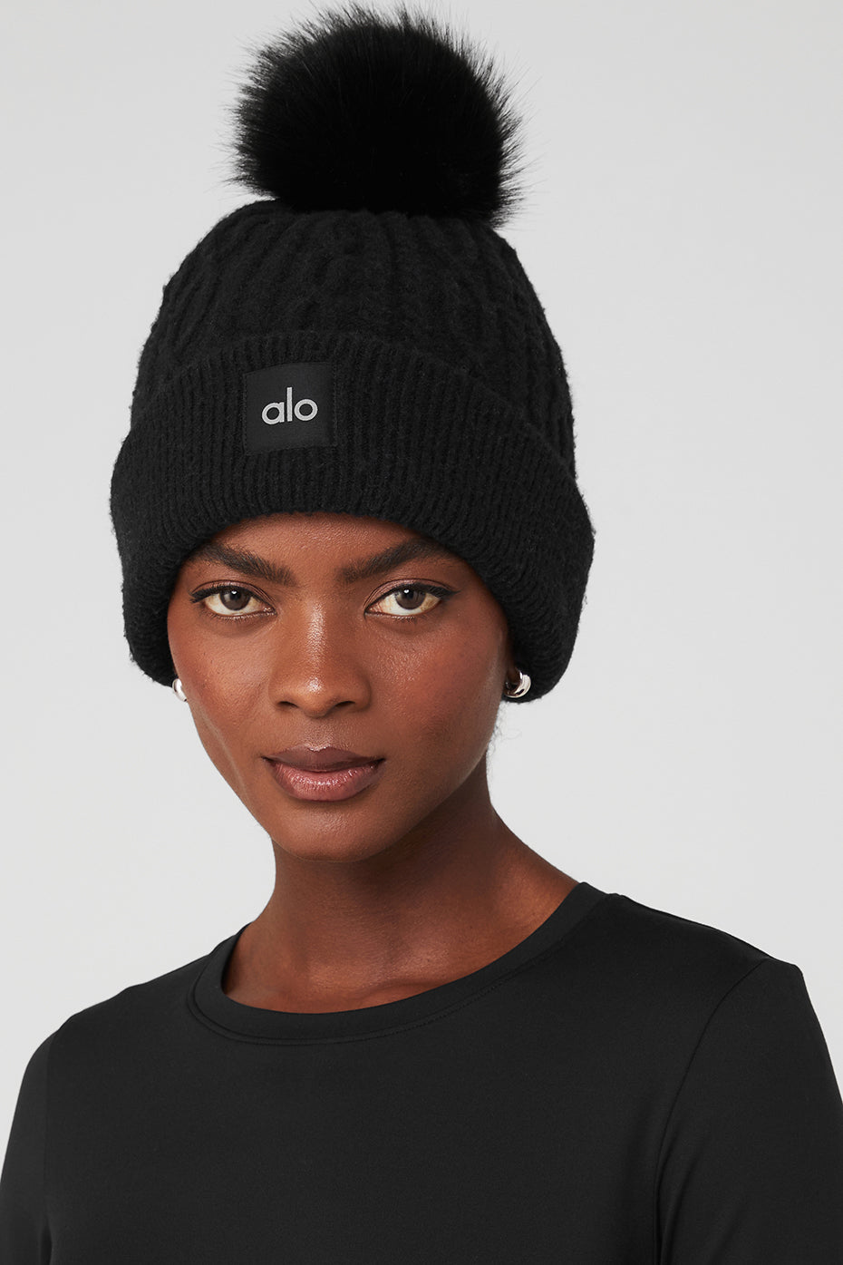 Cable Knit Beanie — Black