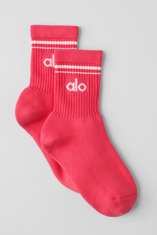 Unisex Half — Crew Throwback Sock — Candy Red/White