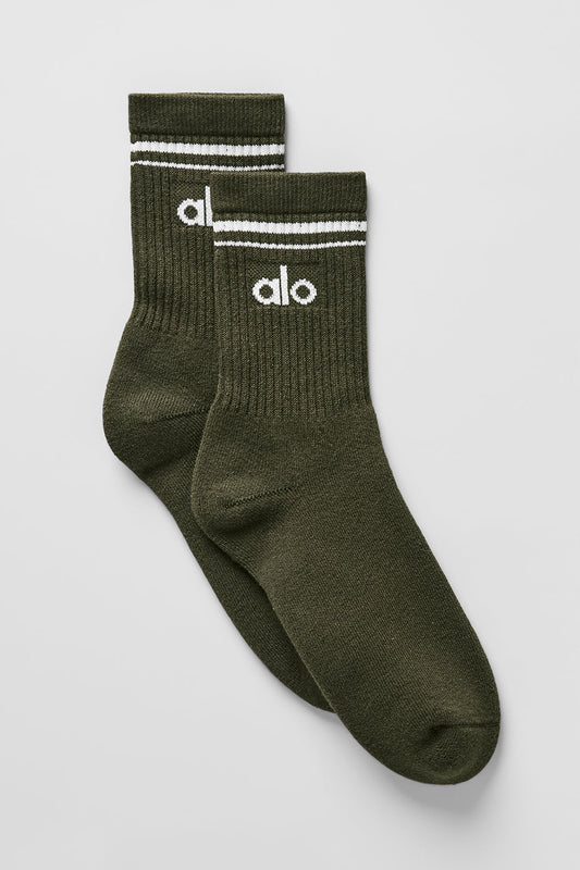 Unisex Half — Crew Throwback Sock — Green Olive/White