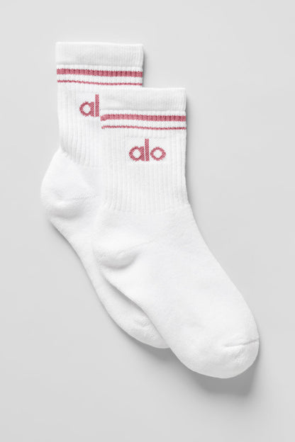 Unisex Half — Crew Throwback Sock — White/Pink Wild Rose