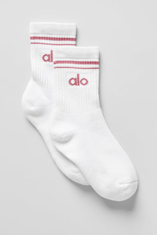 Unisex Half — Crew Throwback Sock — White/Pink Wild Rose