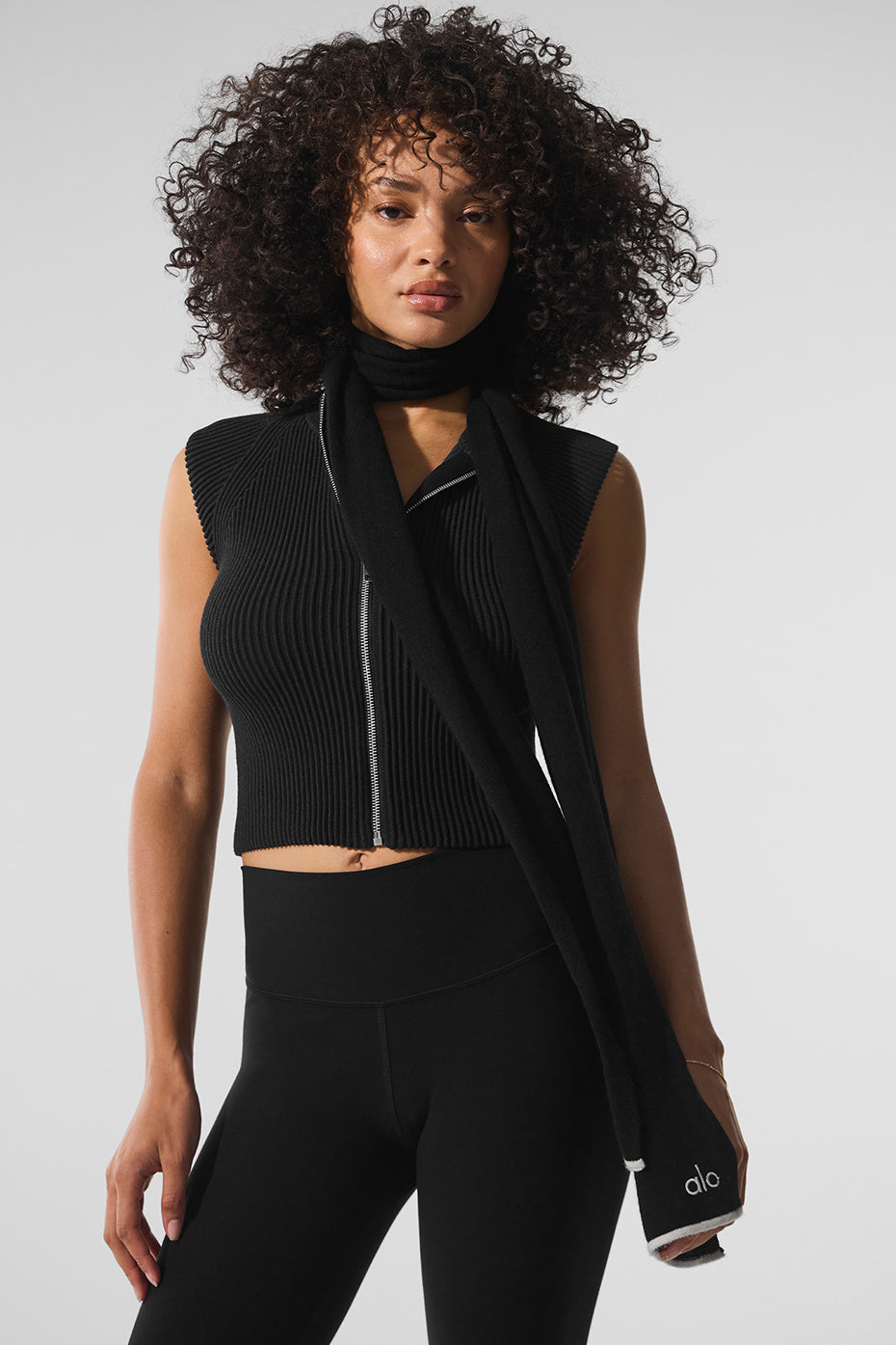 Cashmere Light Frosted Scarf — Black/Ivory