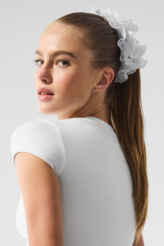 Micro Plisse Oversize Scrunchie — White
