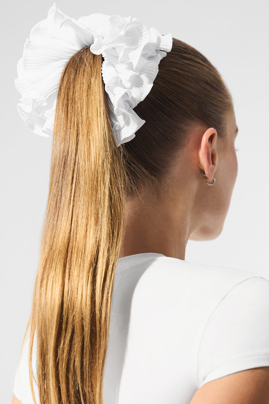 Micro Plisse Oversize Scrunchie — White