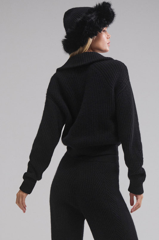 Courchevel Cashmere Faux Fur Beanie — Black