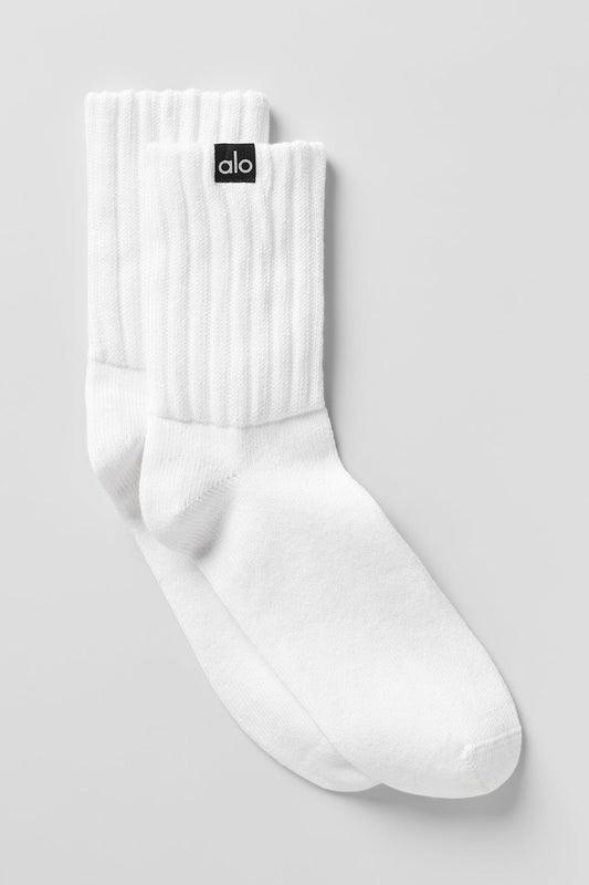 Unisex Half — Crew Scrunch Sock — White