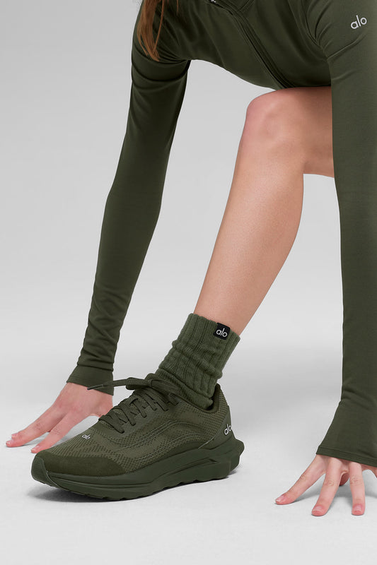 Unisex Half — Crew Scrunch Sock — Green Olive