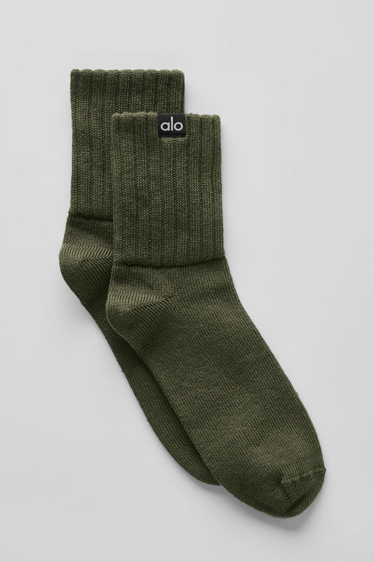 Unisex Half — Crew Scrunch Sock — Green Olive