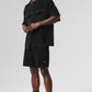 Sports Club Sweater Knit Shorts‑Sleeve Button Up — Black