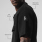 Sports Club Sweater Knit Shorts‑Sleeve Button Up — Black