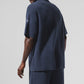 Sports Club Sweater Knit Shorts‑Sleeve Button Up — Navy