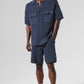 Sports Club Sweater Knit Shorts‑Sleeve Button Up — Navy