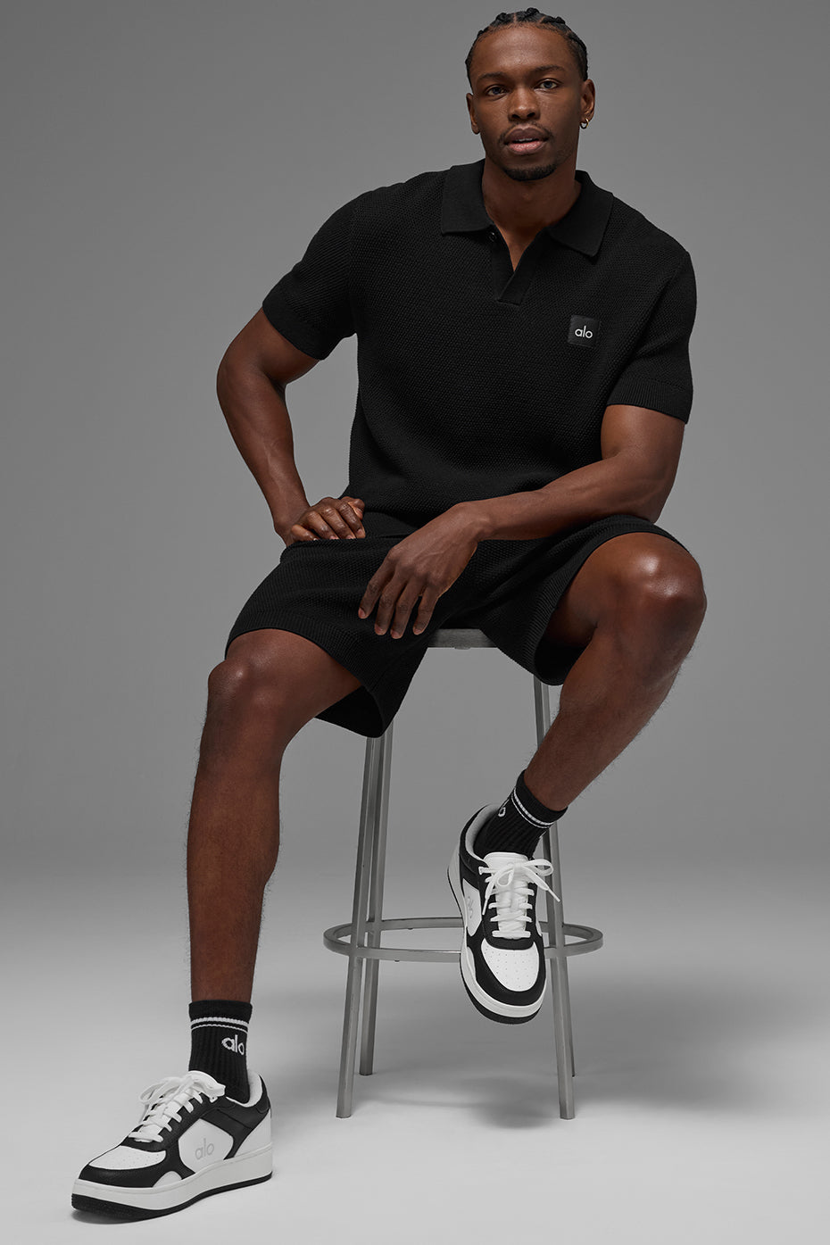 Sports Club Sweater Knit Polo — Black