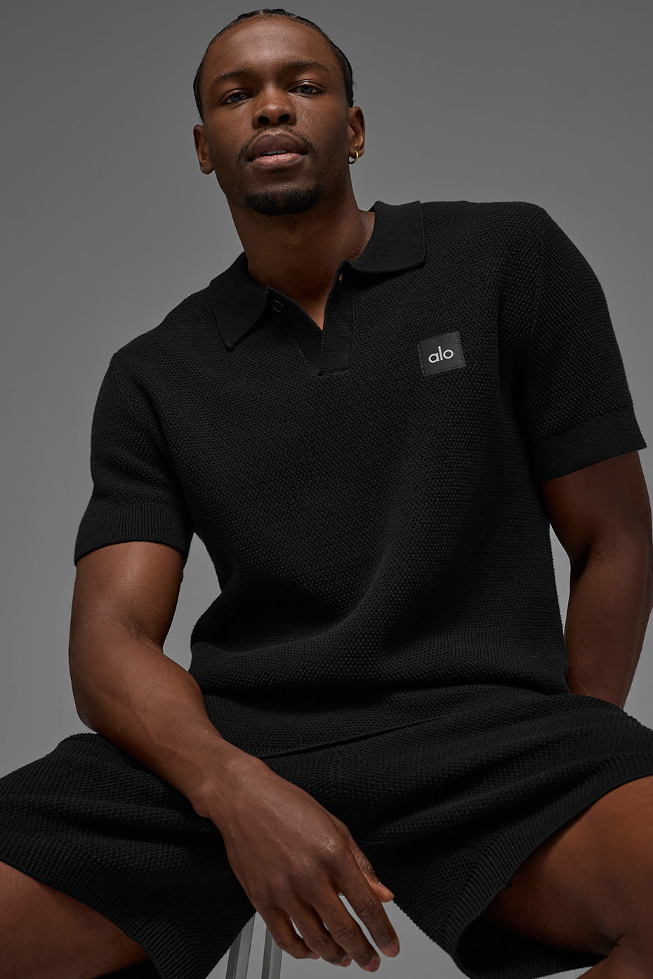 Sports Club Sweater Knit Polo — Black