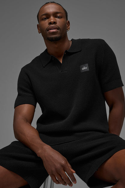 Sports Club Sweater Knit Polo — Black