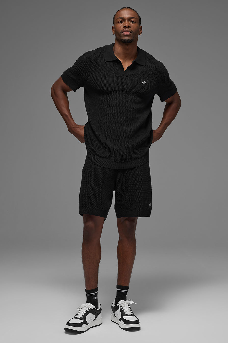 Sports Club Sweater Knit Polo — Black
