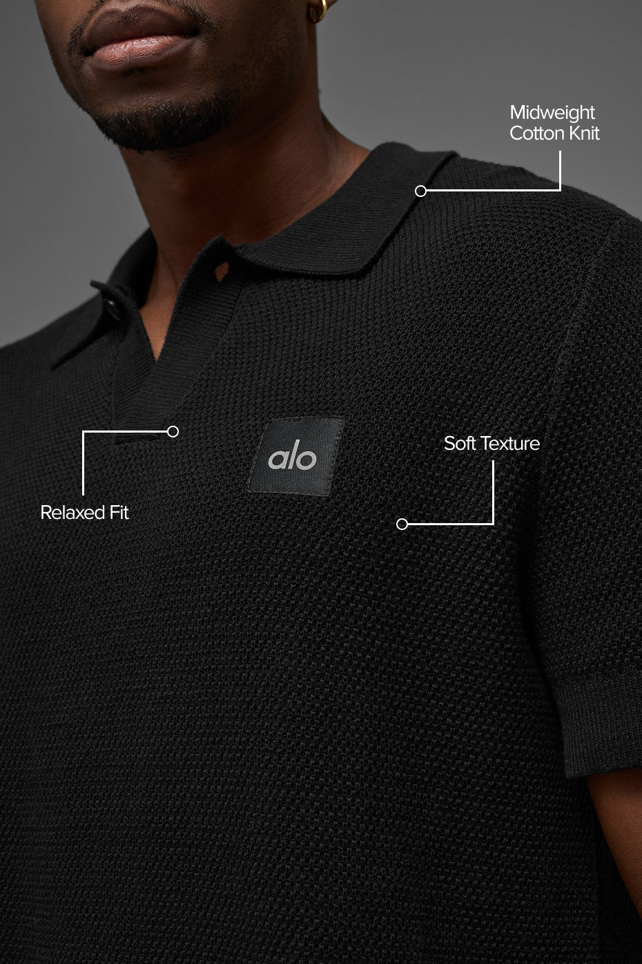 Sports Club Sweater Knit Polo — Black