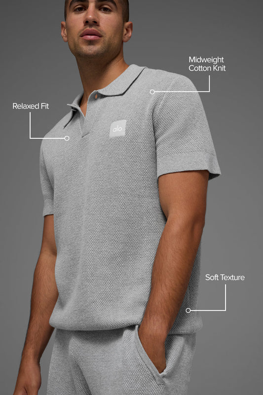 Sports Club Sweater Knit Polo — Athletic Heather Grey