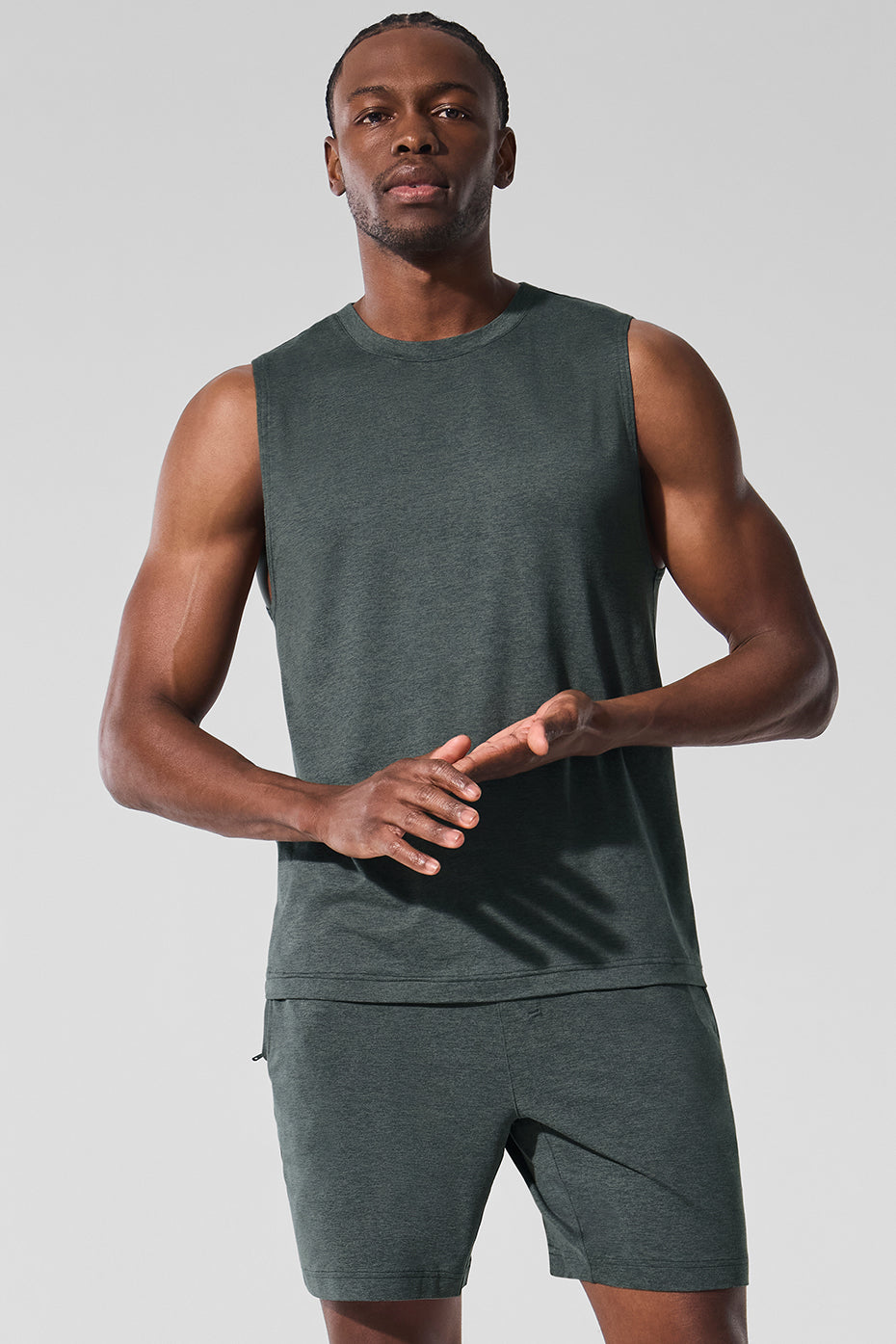 Conquer Muscle Tank Top — Charcoal Green Heather