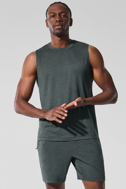 Conquer Muscle Tank Top — Charcoal Green Heather