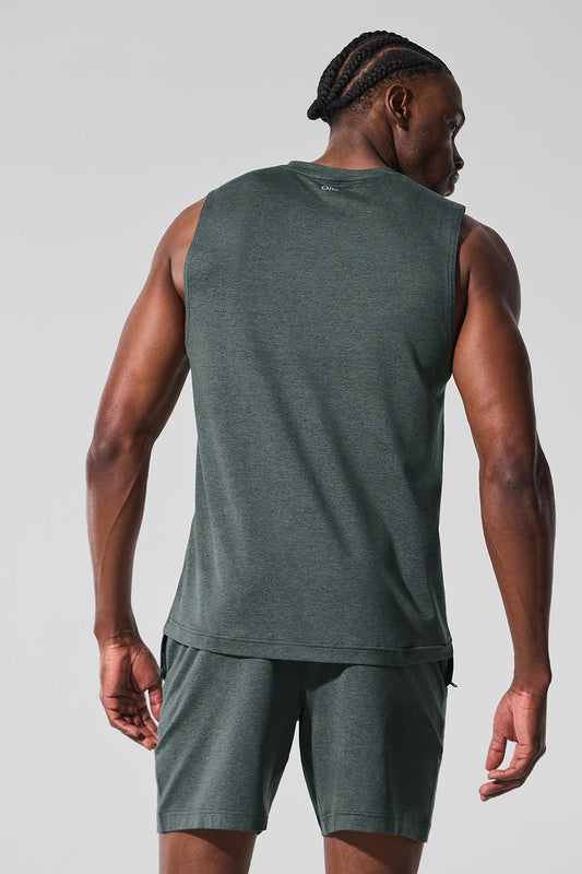 Conquer Muscle Tank Top — Charcoal Green Heather