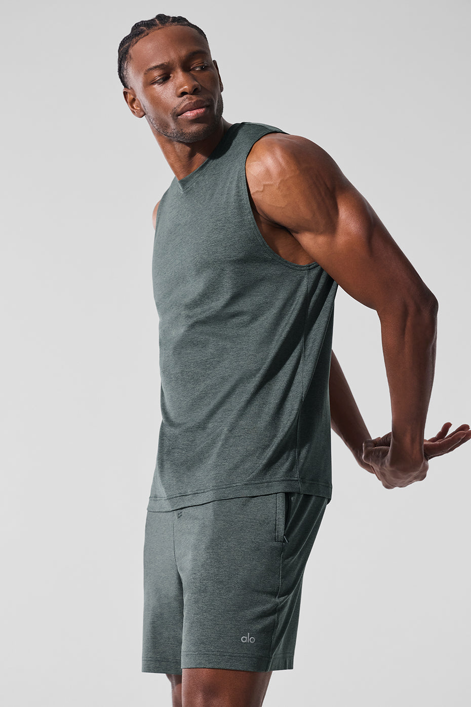 Conquer Muscle Tank Top — Charcoal Green Heather