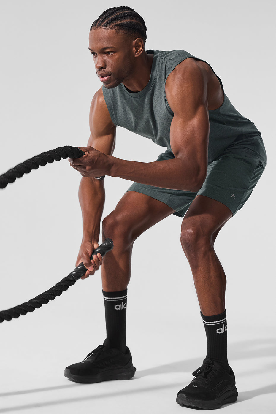 Conquer Muscle Tank Top — Charcoal Green Heather