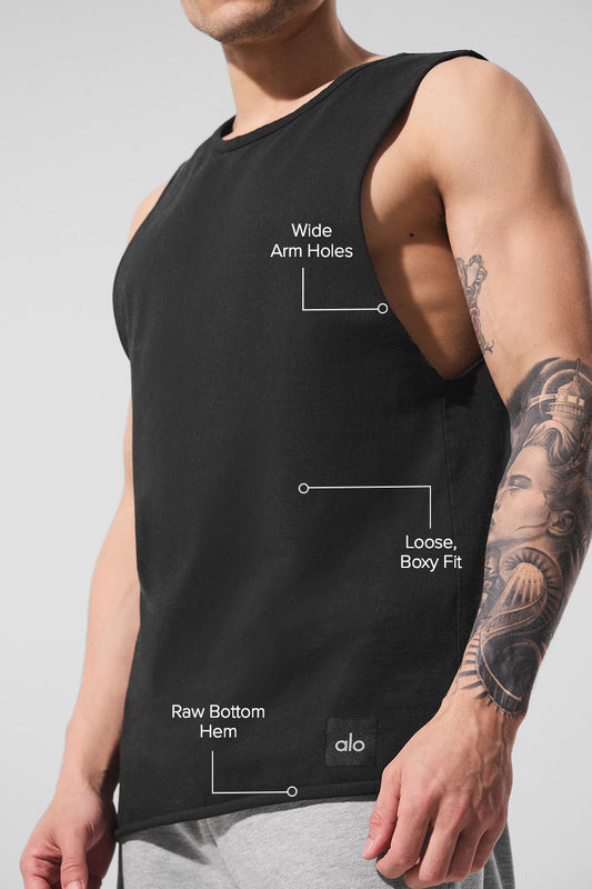Society Raw Edge Tank Top — Black