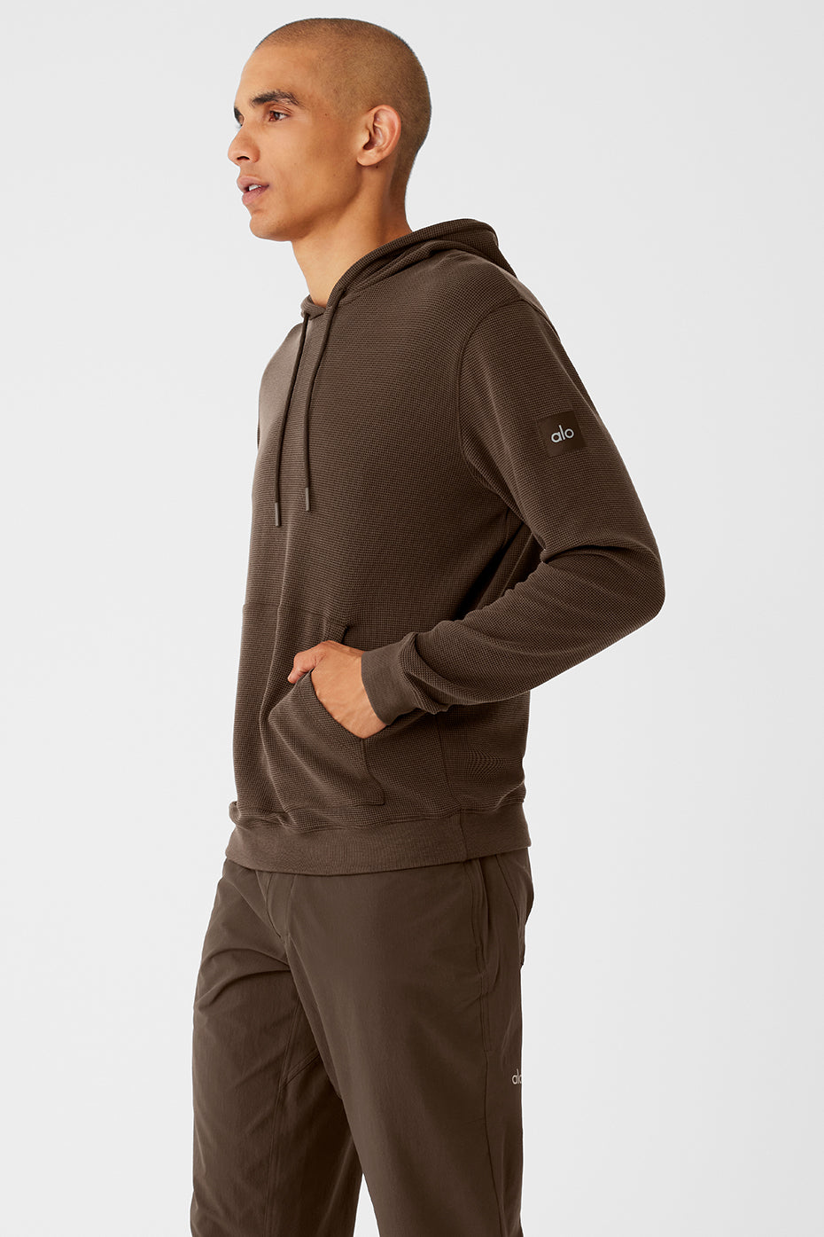 Micro Waffle Fast Break Hooded Sweatshirt — Espresso