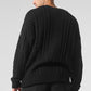 Cable Knit Crew Neck Sweater — Black