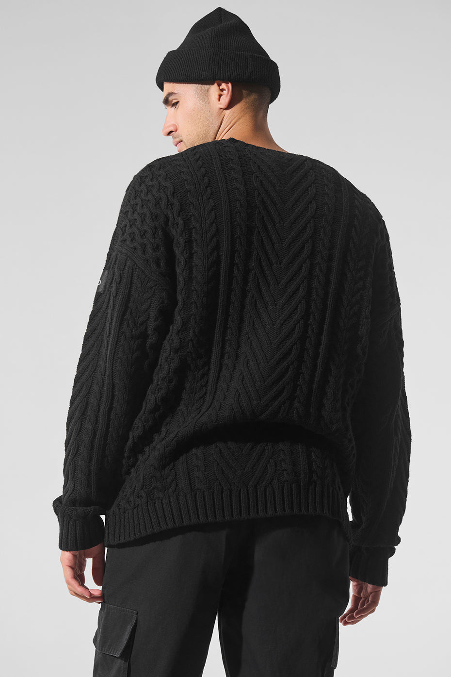 Cable Knit Crew Neck Sweater — Black