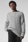 Cable Knit Crew Neck Sweater — Athletic Heather Grey