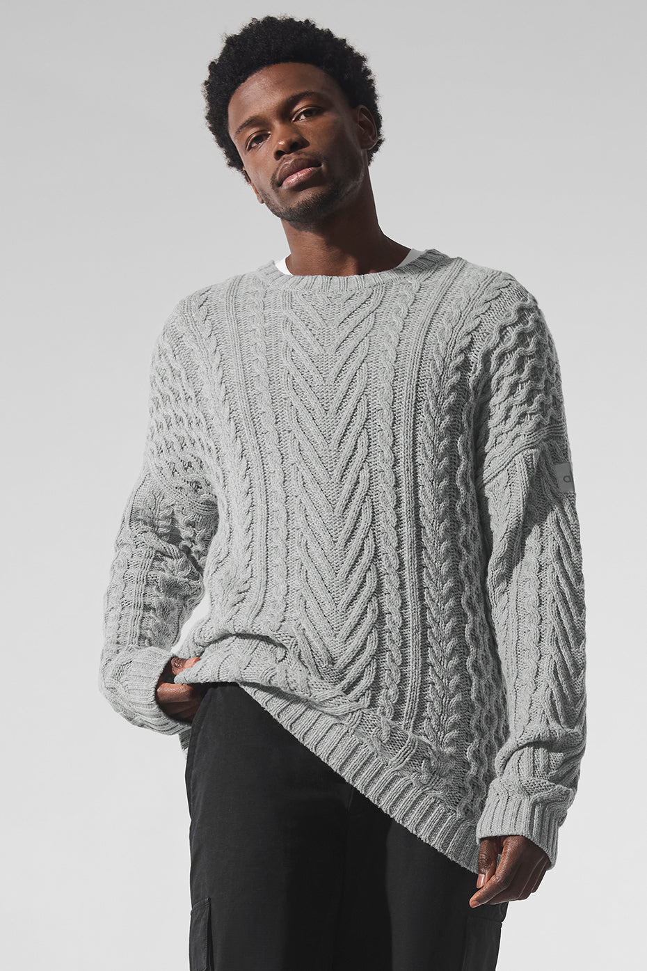 Cable Knit Crew Neck Sweater — Athletic Heather Grey