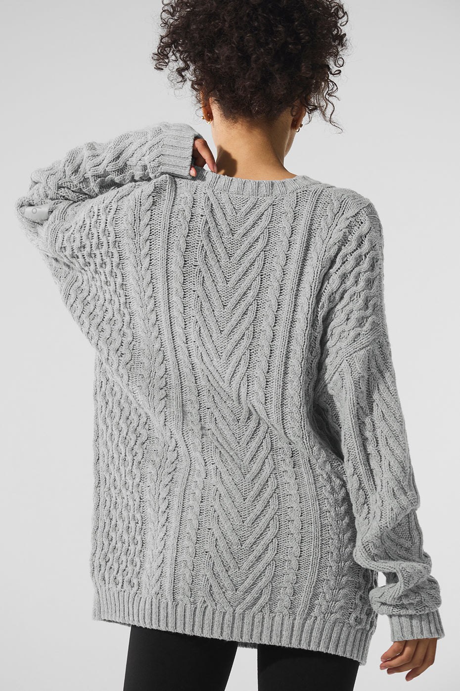 Cable Knit Crew Neck Sweater — Athletic Heather Grey
