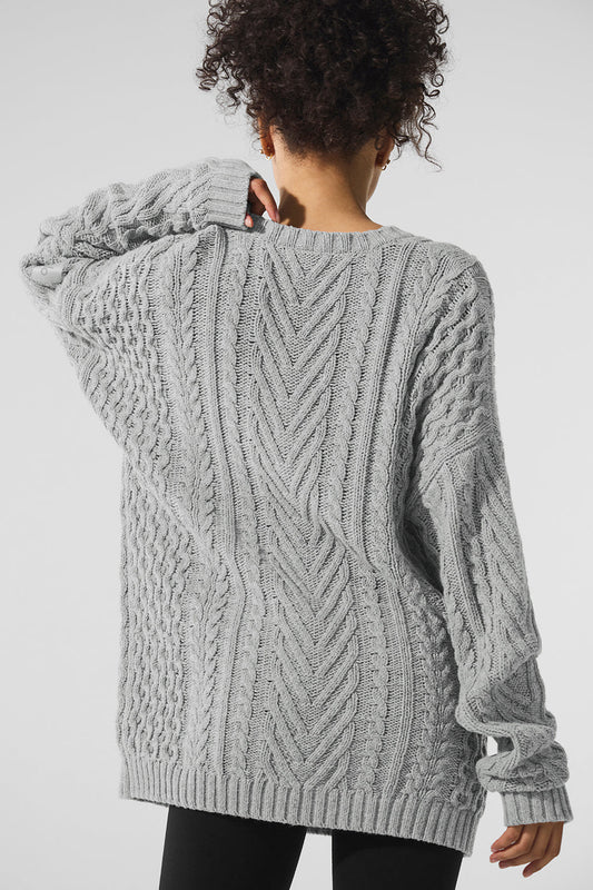Cable Knit Crew Neck Sweater — Athletic Heather Grey
