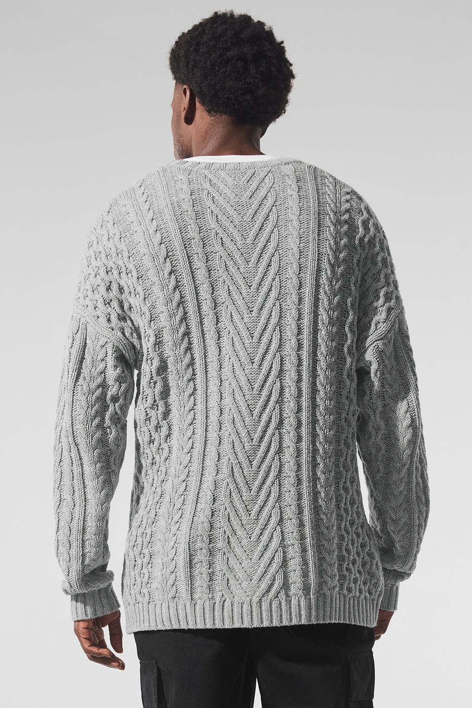 Cable Knit Crew Neck Sweater — Athletic Heather Grey