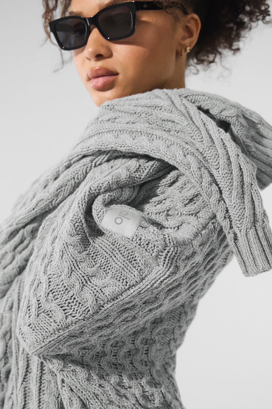 Cable Knit Crew Neck Sweater — Athletic Heather Grey