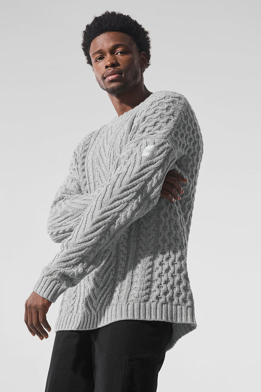 Cable Knit Crew Neck Sweater — Athletic Heather Grey