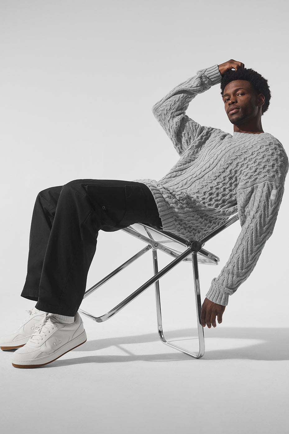 Cable Knit Crew Neck Sweater — Athletic Heather Grey