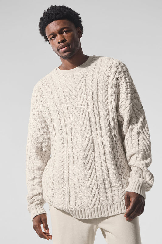 Cable Knit Crew Neck Sweater — Bone
